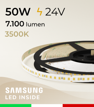 Striscia LED 2835 "PRO" - 24V - 5 Metri - 50W - SMD2835 Samsung - 160 LED/m - Bianco CALDO - 3500K 