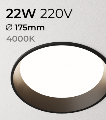 Faretto LED da Incasso recesso Nero - 22W - Bianco Naturale 4000K