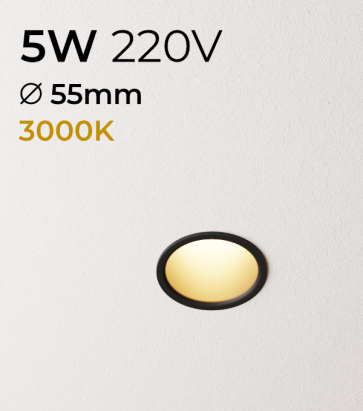 Faretto LED da Incasso recesso Nero - 5W - Bianco Caldo 3000K