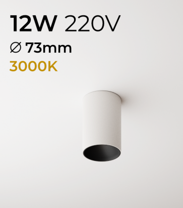 Faretto LED Tondo a soffitto - Bianco - 12W - Bianco Caldo 3000K