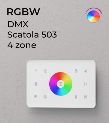 Controller RGBW Touch da Parete a 4 Zone DMX - per strisce LED - Bianco o Nero