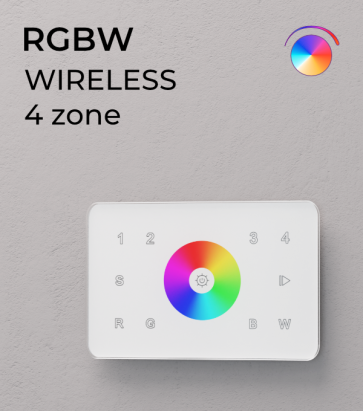 Controller RGBW Touch da Parete a 4 Zone Wireless - per strisce LED - Bianco o Nero