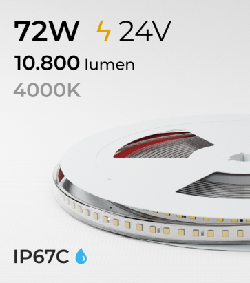 Striscia LED 2835 "PRO" - 5 Metri - 72W - SMD2835 140 LED/m - Bianco NATURALE - 4000K - IP67C