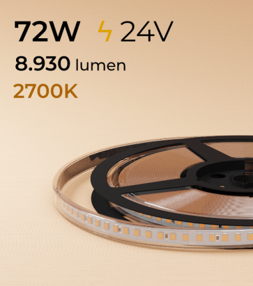 Striscia LED 2835 "ECO NEW" - 5 Metri - 72W - SMD2835 160 LED/m - LUCE CALDA - 2700K - IP67C