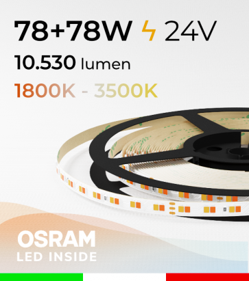 Striscia LED PRO Bianco Dinamico - 15,6W/m+15,6Wm - 160LED/m SMD2835 Osram - da 1800K a 3500K