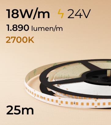  Bobina da 25m Striscia LED 2835 "ECO NEW" - 18W/m - SMD2835 168 LED/m - Luce Calda - 2700K