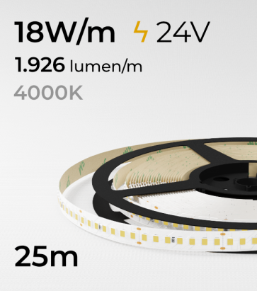  Bobina da 25m Striscia LED 2835 "ECO NEW" - 18W/m - SMD2835 168 LED/m - Bianco NATURALE - 4000K