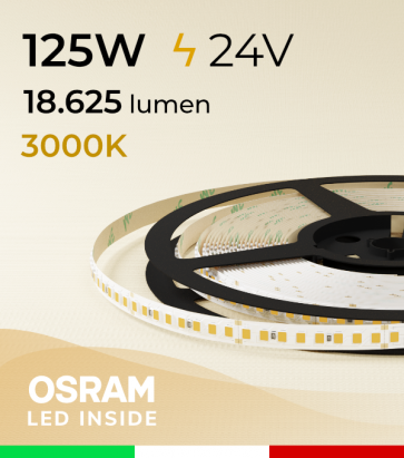 Striscia LED 2835 "PRO" - 24V - 5 Metri - 125W - SMD2835 Osram - 176 LED/m - Bianco CALDO - 3000K 