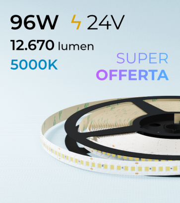 SUPER OFFERTA: Striscia LED 2835 "ECO" - 24V - 5 Metri - 96W - SMD2835 210LED/m - Bianco FREDDO - 5000K 