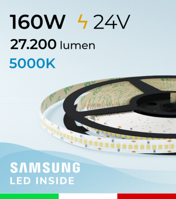 Striscia LED 2835 “HORIZON" - 5 Metri - 160W -  240 LED/m SMD2835 Samsung - CRI90 - Bianco FREDDO 5000K