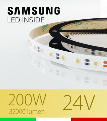 Striscia LED 3030  “ELITE" - 5 Metri - 200W -  80 LED/m SMD3030 Samsung - Bianco CALDO 3000K