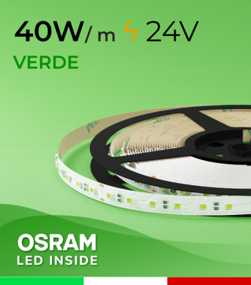 Striscia LED 3030  “COLOR" - 1 Metro - 40W/m -  80 LED/m SMD3030 Osram - VERDE