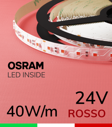 Striscia LED 3030  “COLOR" - 1 Metro - 40W/m -  80 LED/m SMD3030 Osram - ROSSO