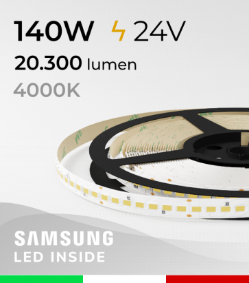 Striscia LED 5630  “M-POWER" - 5 Metri - 140W -  140 LED/m SMD5630 Samsung - CRI90 - 4000K BIANCO NATURALE