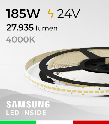 Striscia LED 5630  “H-POWER" - 5 Metri - 185W -  160 LED/m SMD5630 Samsung - CRI90 - Bianco NATURALE 4000K