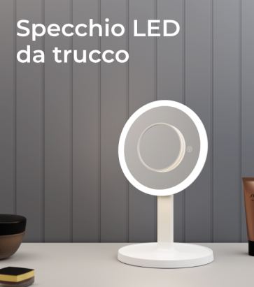 Specchio LED da Trucco - Ricaricabile - Tre temperature di colore Selezionabili 