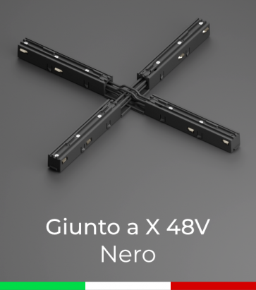 Giunto a X per Binari 48V - Finitura Nera - Made in Italy