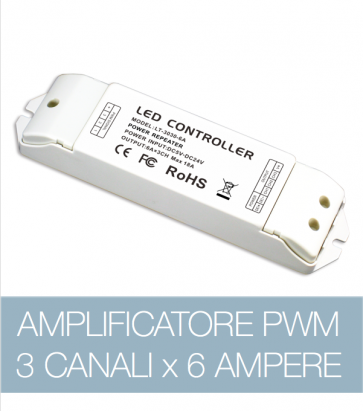 Amplificatore PWM 3Ch. x 6A  - strisce LED RGB