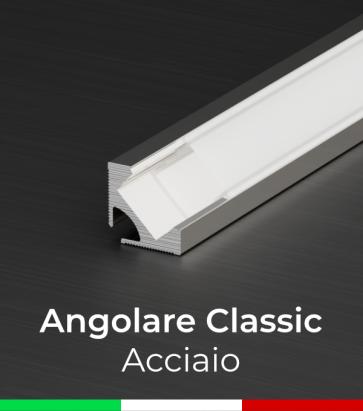 Profilo in Alluminio Angolare 45° Design Classic per Strisce LED - ACCIAIO Lucido
