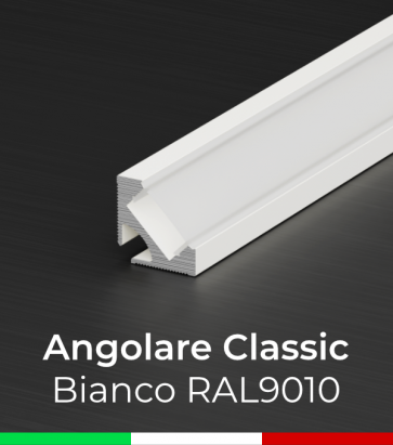 Profilo in Alluminio angolare a 45° Design Classic per Strisce LED - per velette in cartongesso - Bianco RAL9010