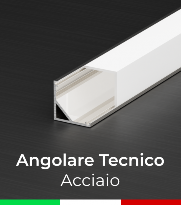 Profilo in alluminio angolare 45° Design Tecnico per Strisce LED - ACCIAIO Lucido