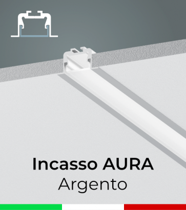 Profilo in Alluminio da Incasso "Aura" per Strisce LED - Anodizzato Argento