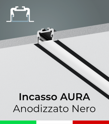 Profilo in Alluminio da Incasso "Aura" per Strisce LED - Anodizzato Nero