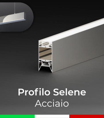 Profilo in Alluminio da Sospensione "Selene" per Strisce LED - Acciaio Lucido
