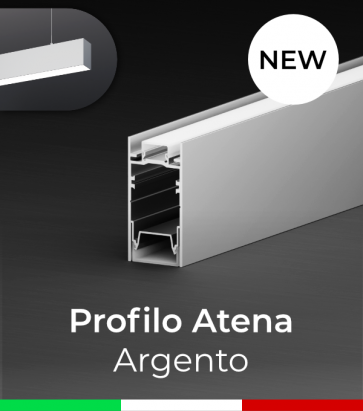 Profilo in Alluminio da Sospensione "Atena" per Strisce LED - Anodizzato Argento