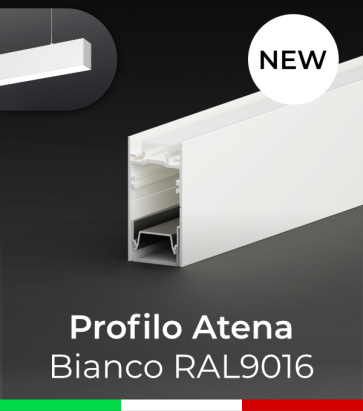 Profilo in Alluminio da Sospensione "Atena" per Strisce LED - Verniciato Bianco RAL9016