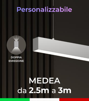 Lampada LED da sospensione Medea - Doppia Emissione di Luce - Da 250cm a 300cm - Personalizzabile - Dimmerabile
