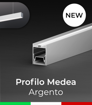 Profilo in Alluminio da Sospensione "Medea" per Strisce LED - Anodizzato Argento