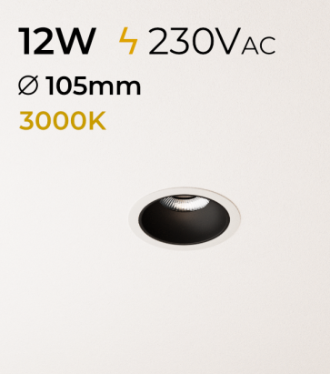 Faretto Tondo da incasso 12W - Colore Nero - 3000K