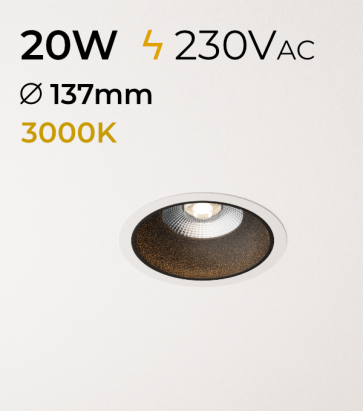 Faretto Tondo da incasso 20W - Colore Nero - 3000K
