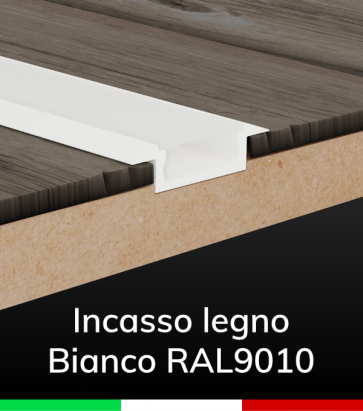 Profilo in Alluminio Piatto da Incasso 03 "Slim" per Strisce LED - Verniciato BIANCO RAL9010