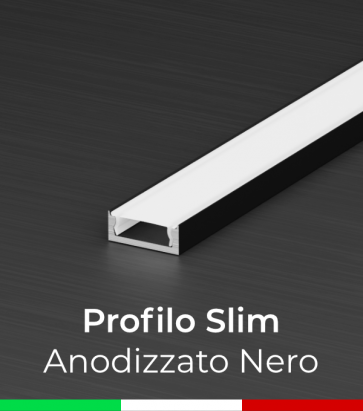 Profilo Piatto in Alluminio SLIM per Strisce LED - Anodizzato Nero