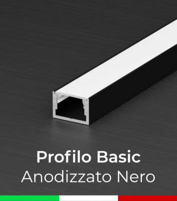 Profilo in Alluminio "Basic" Lineare per Strisce LED - Anodizzato NERO
