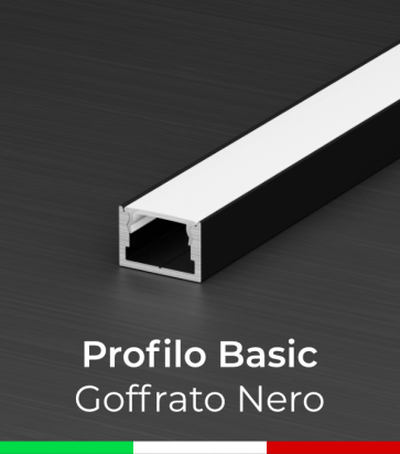 Profilo in Alluminio "Basic" Lineare per Strisce LED - Verniciato Nero RAL9005 Goffrato 