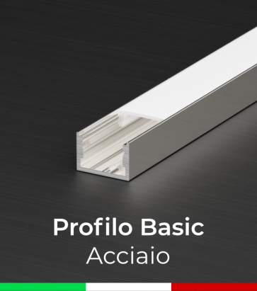 Profilo in Alluminio "Basic" Lineare per Strisce LED - ACCIAIO Lucido 