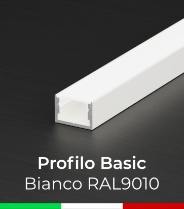 Profilo in Alluminio "Basic" Lineare per Strisce LED - Verniciato BIANCO RAL9010 