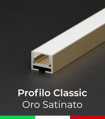 Profilo in Alluminio Piatto Design Classic per Strisce LED -  Oro Satinato