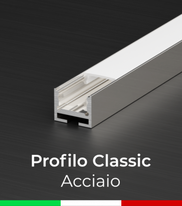 Profilo in Alluminio Piatto Design Classic per Strisce LED - ACCIAIO Lucido