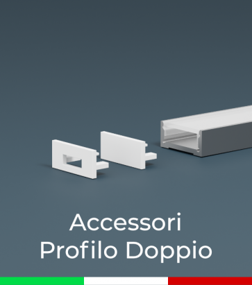Accessori per Profilo in Alluminio Doppio con Copertura Piatta - Tappi e Biadesivo