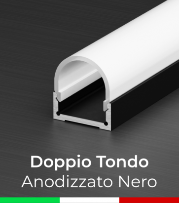 Profilo in Alluminio Piatto Doppio Strisce LED - Copertura TONDA - Anodizzato NERO