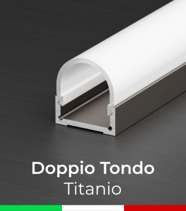 Profilo in Alluminio Piatto Doppio Strisce LED - Copertura TONDA - Ossidato TITANIO 