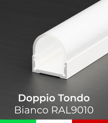 Profilo in Alluminio Piatto Doppio Strisce LED - Copertura TONDA - Verniciato BIANCO RAL9010