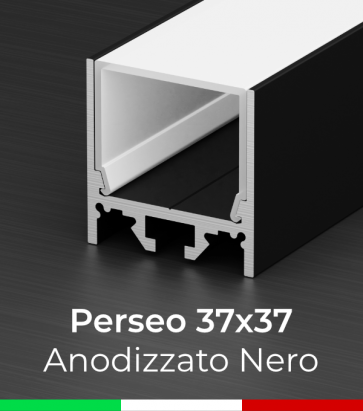 Profilo Piatto in Alluminio "Perseo" 37x37mm per Strisce LED - Anodizzato Nero 
