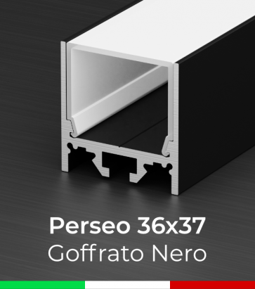 Profilo Piatto in Alluminio "Perseo" 36x37mm per Strisce LED - Goffrato Nero
