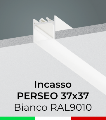 Profilo in Alluminio da Incasso "Perseo" 37x37mm per Strisce LED - Verniciato Bianco RAL9010