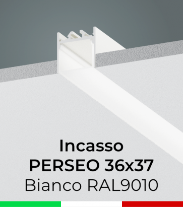 Profilo in Alluminio da Incasso "Perseo" 36x37mm per Strisce LED - Verniciato Bianco RAL9010